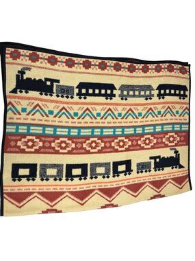 Vintage San Marcos Throw Blanket Southwestern Aztec Railroad Trains Cabin Decor
